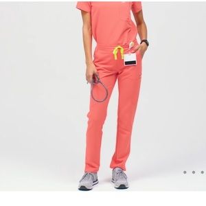 Figs hot coral Yola scrub pants